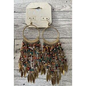 Boutique by BKE Seed Bead Dangle Drop Earrings Multicolor Gold Tone